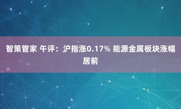 智策管家 午评：沪指涨0.17% 能源金属板块涨幅居前
